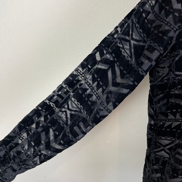 Denim & Supply Black Vintage Velvet Burnout Long Sleeve Button Top Large - Picture 5 of 9